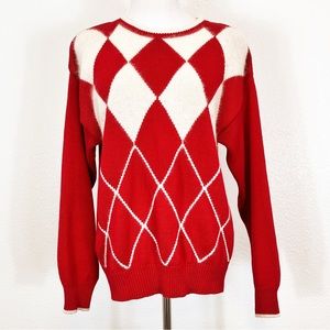 Vintage Colter Bay Long Sleeve Red & Cream Argyle Rabbit Blend Sweater Size L